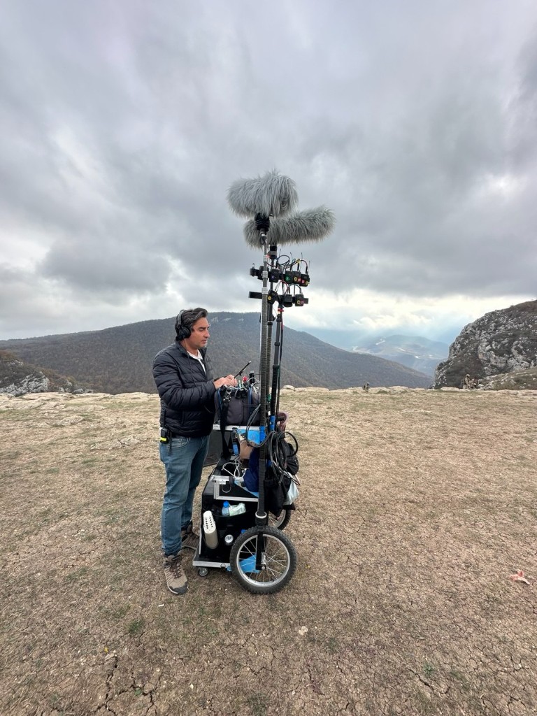 44 unit in Şuşa — sound cart with twin booms on the mountain plateau