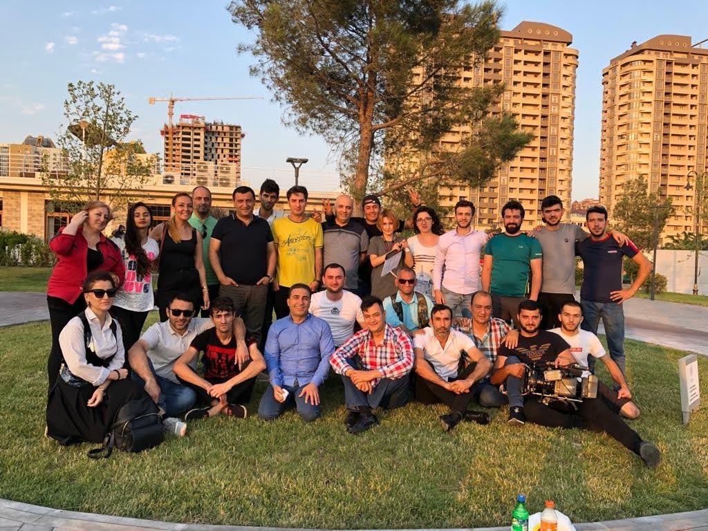 Şabaş cast and crew group photo on location with cinema camera